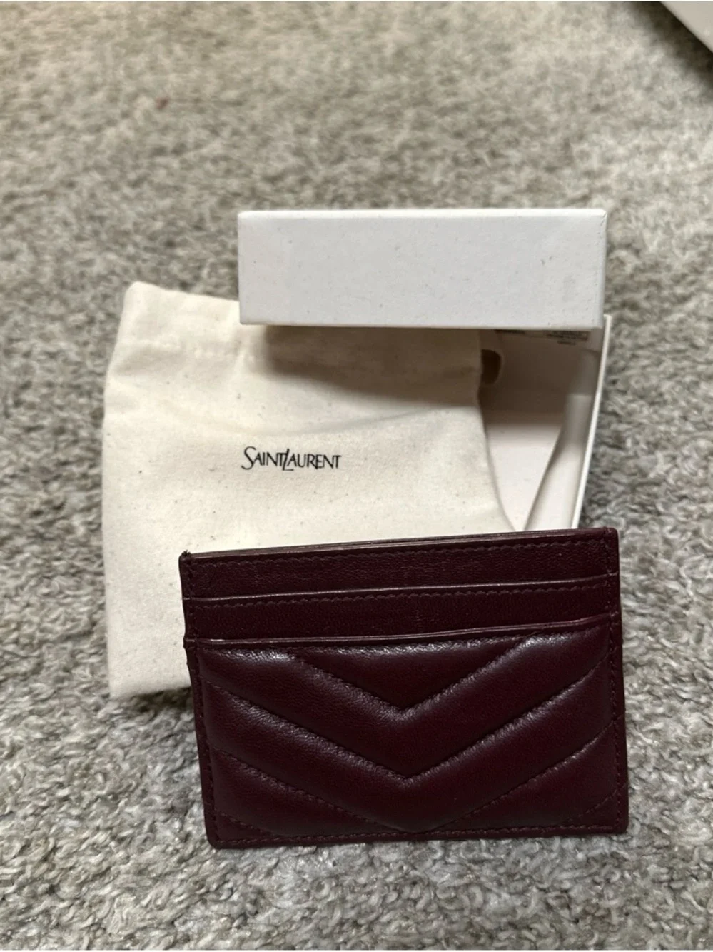 Yves Saint Laurent Quilted Leather Card Holder in Deep Burgundy